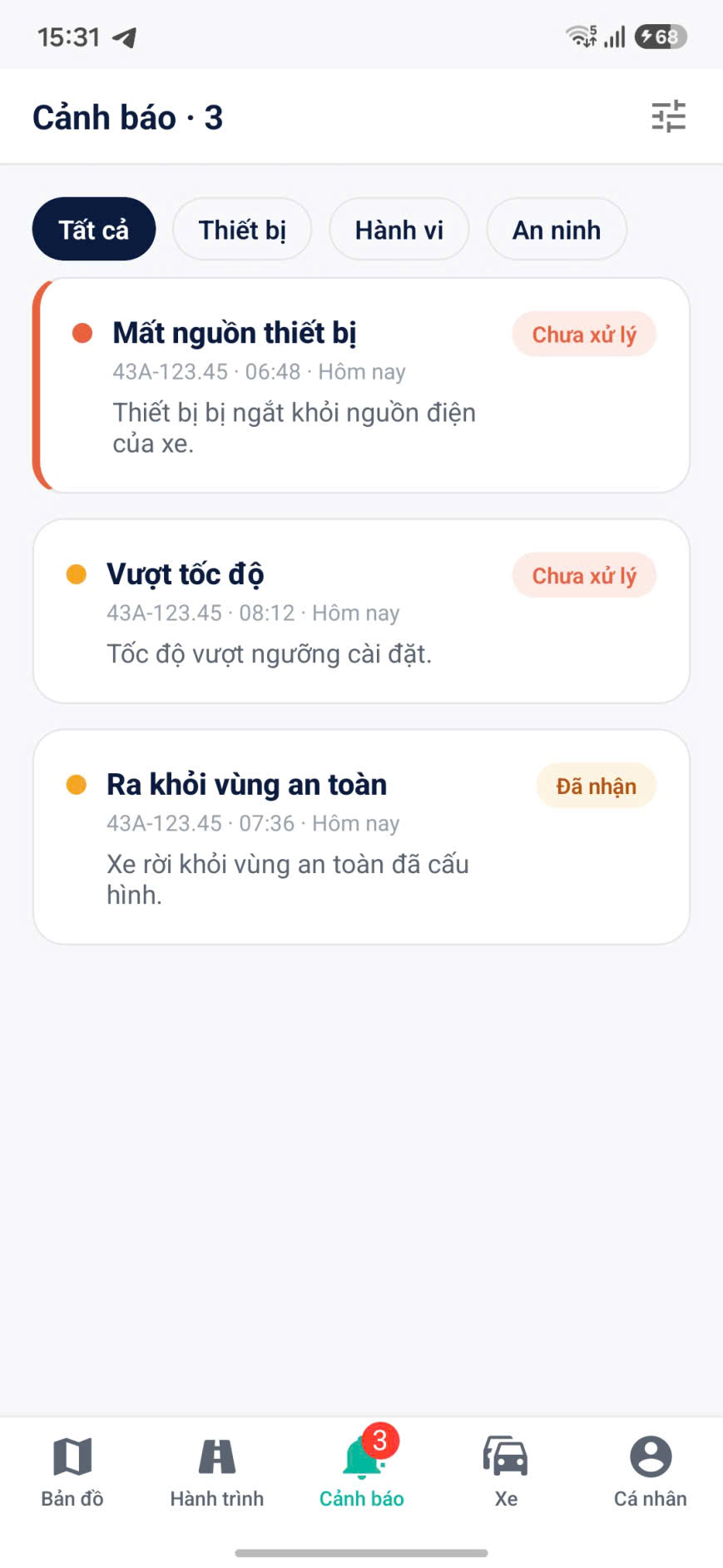Ứng dụng PINA Tracking — Nhận và xử lý cảnh báo